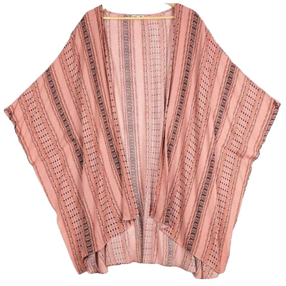 La Miel Kimono Cardigan Swim Cover Pink Black Cardigan Open Beachwear Large